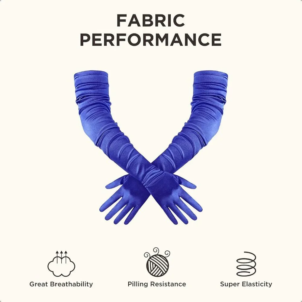 Women's Long Satin Gloves Dark Blue Stretchy Upper Arm Length Costume Design